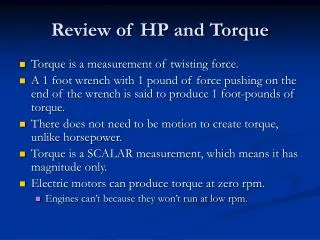 Review of HP and Torque