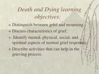 Death and Dying learning objectives: