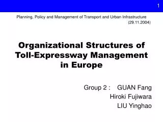 Organizational Structures of Toll-Expressway Management in Europe