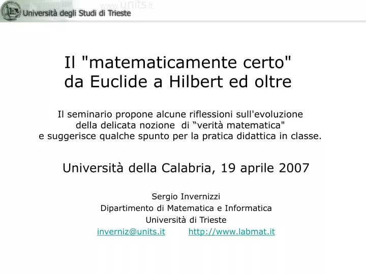 il matematicamente certo da euclide a hilbert ed oltre