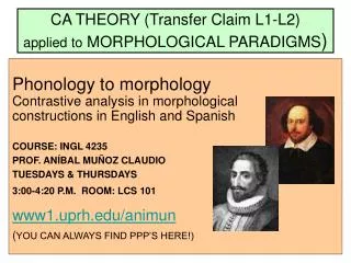 CA THEORY (Transfer Claim L1-L2) applied to MORPHOLOGICAL PARADIGMS )