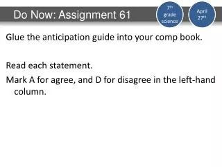 Do Now: Assignment 61