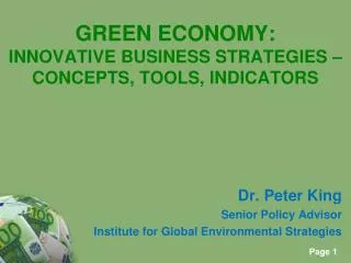 GREEN ECONOMY: INNOVATIVE BUSINESS STRATEGIES – CONCEPTS, TOOLS, INDICATORS