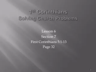 1 st Corinthians Solving Church Problems