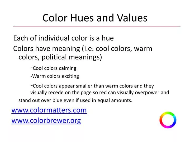 color hues and values