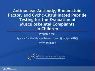 Prepared for: Agency for Healthcare Research and Quality (AHRQ) www.ahrq.gov