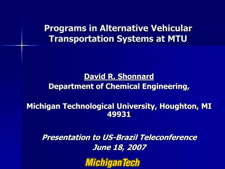 programs in alternative vehicular transportation systems at mtu