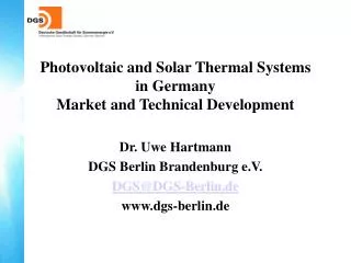 Photovoltaic and Solar Thermal Systems in Germany Market and Technical Development