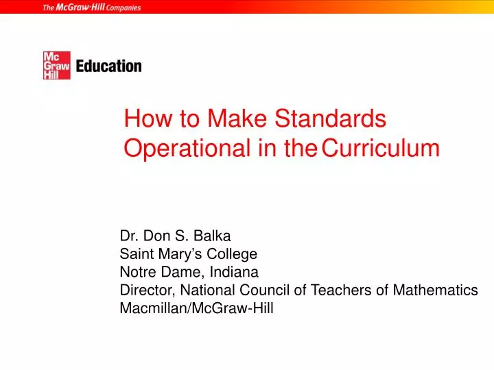 how to make standards operational in the curriculum