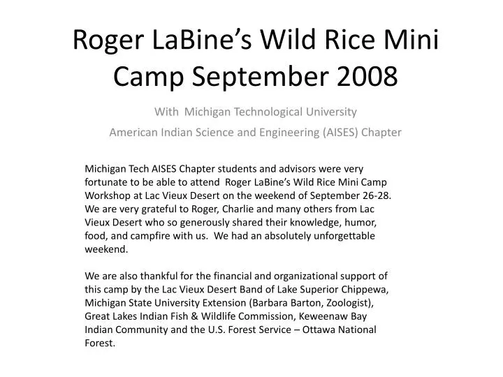roger labine s wild rice mini camp september 2008