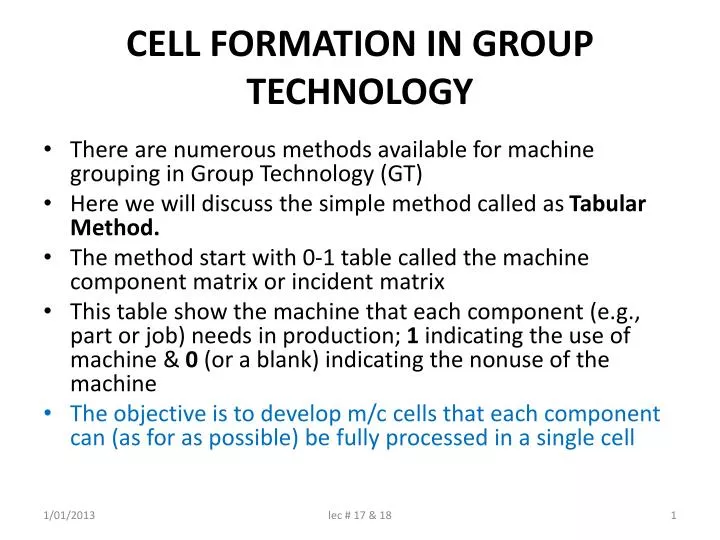cell formation in group technology