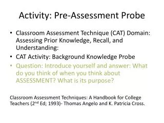 Activity: Pre-Assessment Probe
