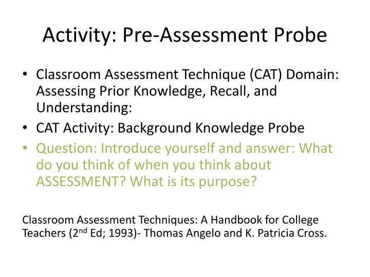 activity pre assessment probe