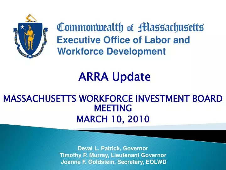 arra update massachusetts workforce investment board meeting march 10 2010