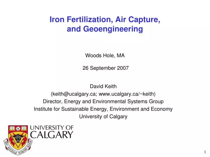 iron fertilization air capture and geoengineering woods hole ma 26 september 2007