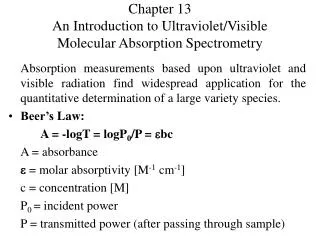 Chapter 13 An Introduction to Ultraviolet/Visible Molecular Absorption Spectrometry