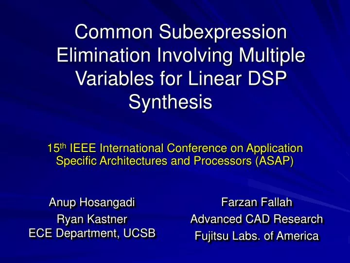 common subexpression elimination involving multiple variables for linear dsp synthesis