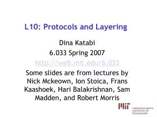 L10: Protocols and Layering