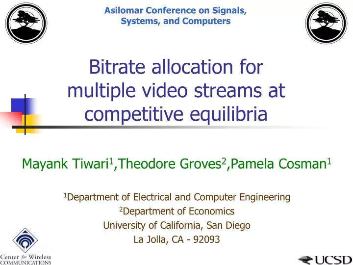 bitrate allocation for multiple video streams at competitive equilibria