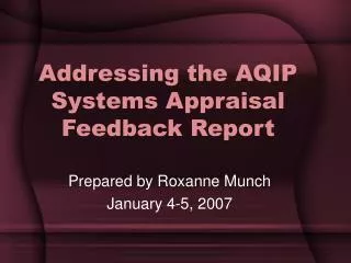 Addressing the AQIP Systems Appraisal Feedback Report
