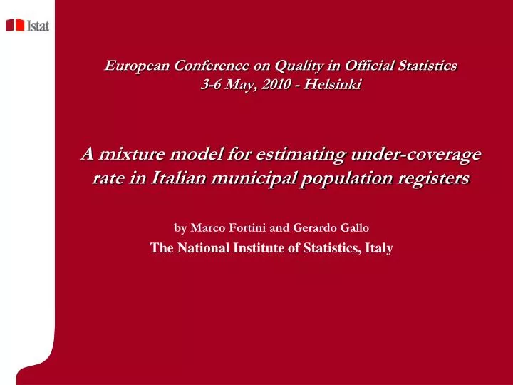 by marco fortini and gerardo gallo the national institute of statistics italy