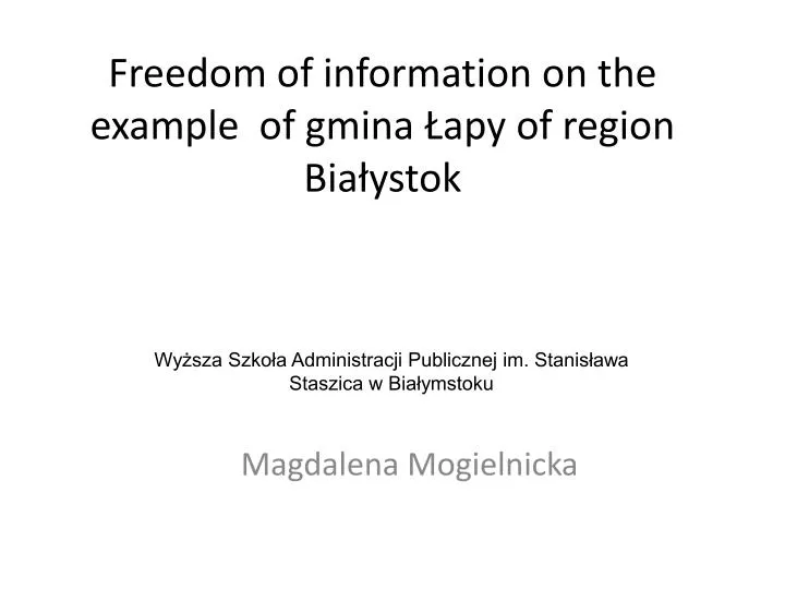 freedom of information on the example of gmina apy of region bia ystok