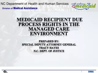 MEDICAID RECIPIENT DUE PROCESS RIGHTS IN THE MANAGED CARE ENVIRONMENT PREPARED by: Special deputy attorney general Tracy
