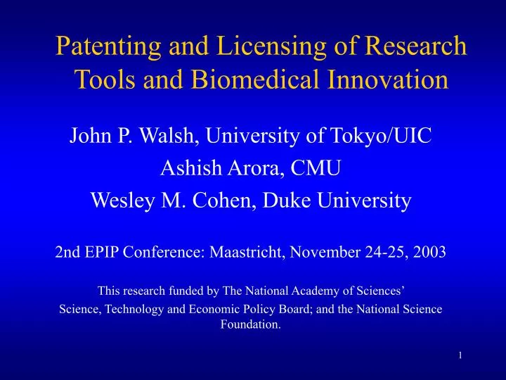 patenting and licensing of research tools and biomedical innovation