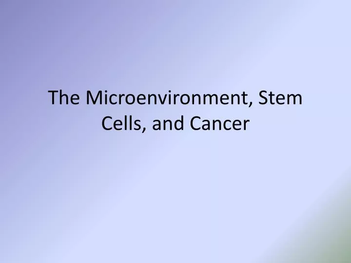 the microenvironment stem cells and cancer
