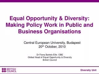 Equal Opportunity &amp; Diversity: Making Policy Work in Public and Business Organisations