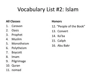 Vocabulary List #2: Islam