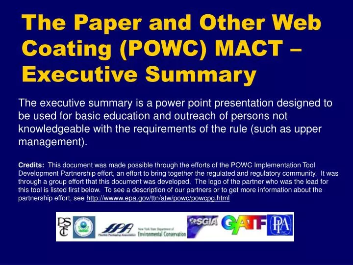 the paper and other web coating powc mact executive summary