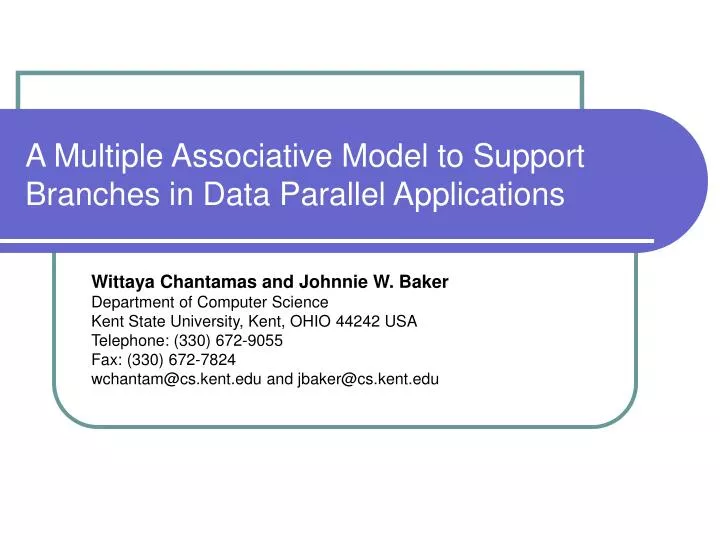 a multiple associative model to support branches in data parallel applications