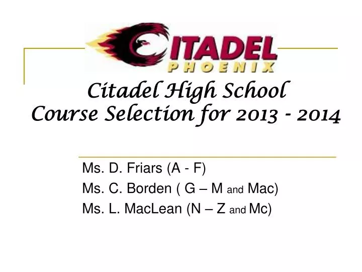 citadel high school course selection for 2013 2014