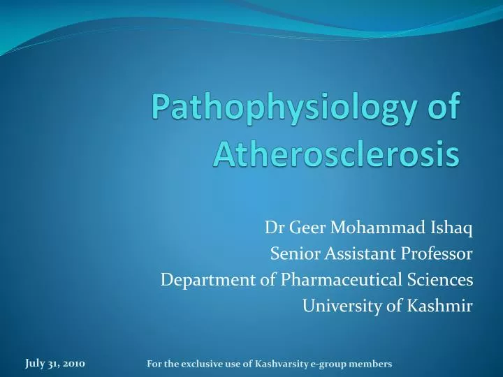 pathophysiology of atherosclerosis