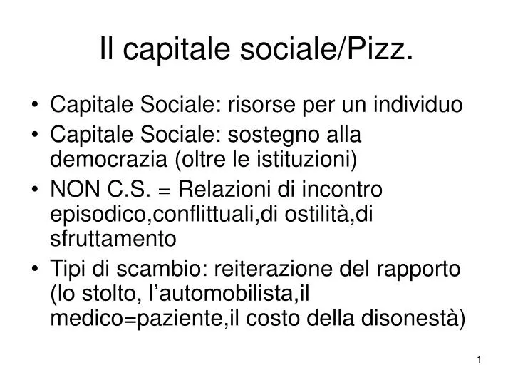 il capitale sociale pizz