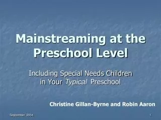 Mainstreaming at the Preschool Level