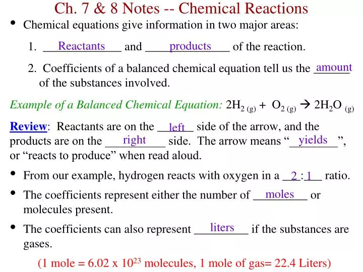 ch 7 8 notes chemical reactions