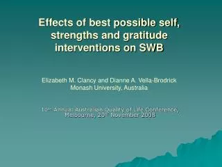 Effects of best possible self, strengths and gratitude interventions on SWB