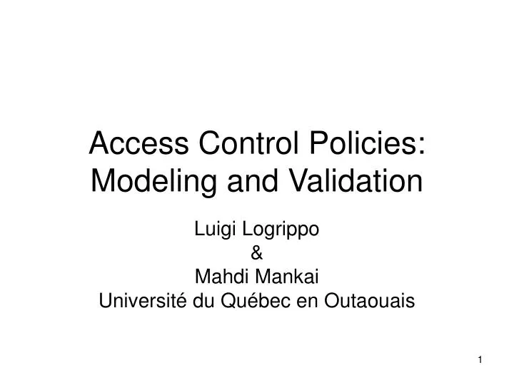 access control policies modeling and validation