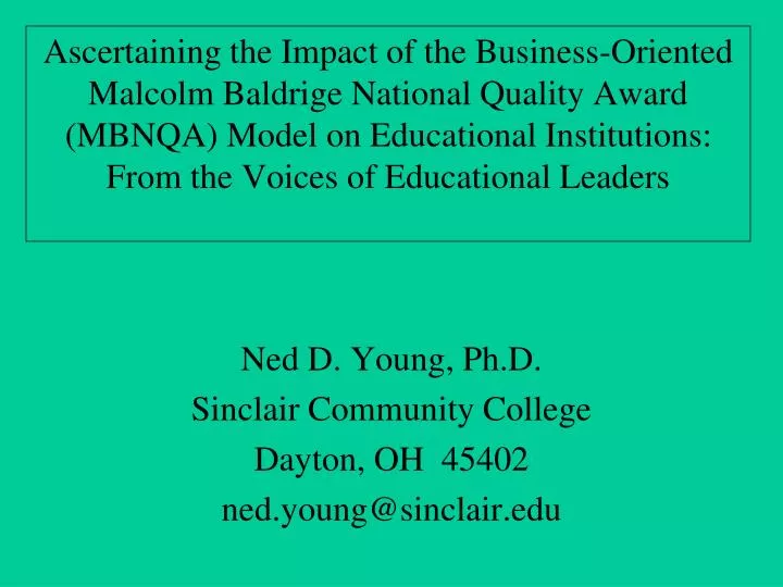 ned d young ph d sinclair community college dayton oh 45402 ned young@sinclair edu