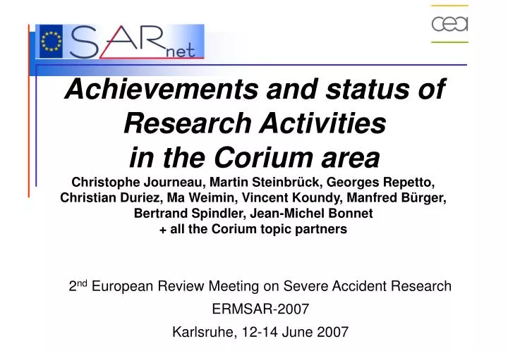 2 nd european review meeting on severe accident research ermsar 2007 karlsruhe 12 14 june 2007