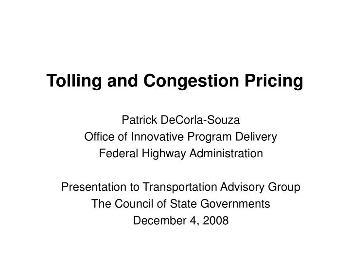 tolling and congestion pricing