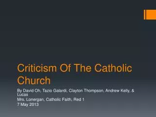 Criticism Of The Catholic Church