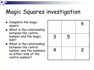 Magic Squares investigation