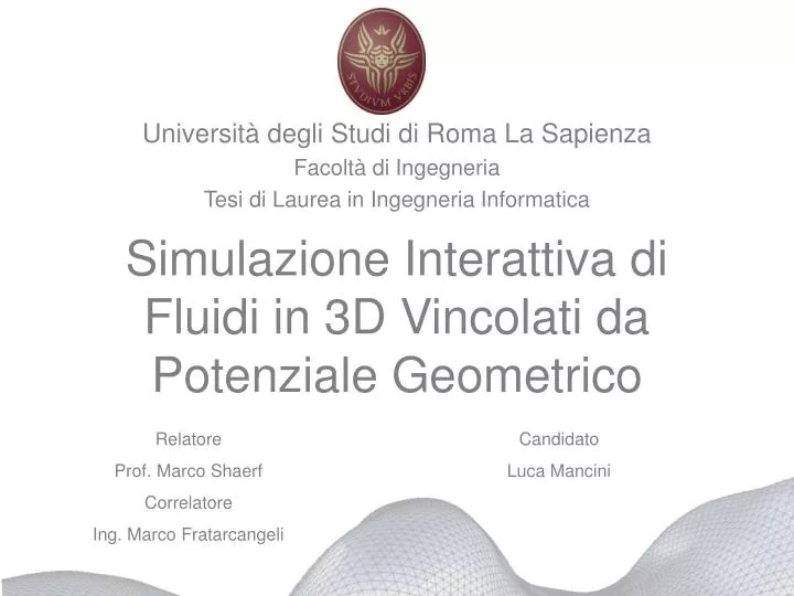 simulazione interattiva di fluidi in 3d vincolati da potenziale geometrico