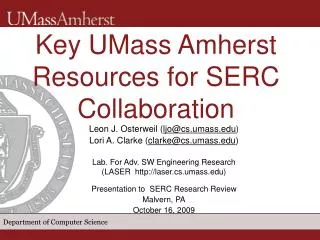 Key UMass Amherst Resources for SERC Collaboration