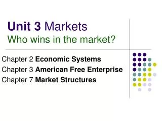 Unit 3 Markets Who wins in the market?