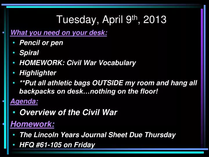 tuesday april 9 th 2013