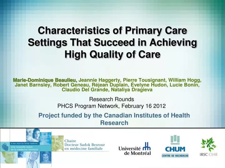 characteristics of primary care settings that succeed in achieving high quality of care